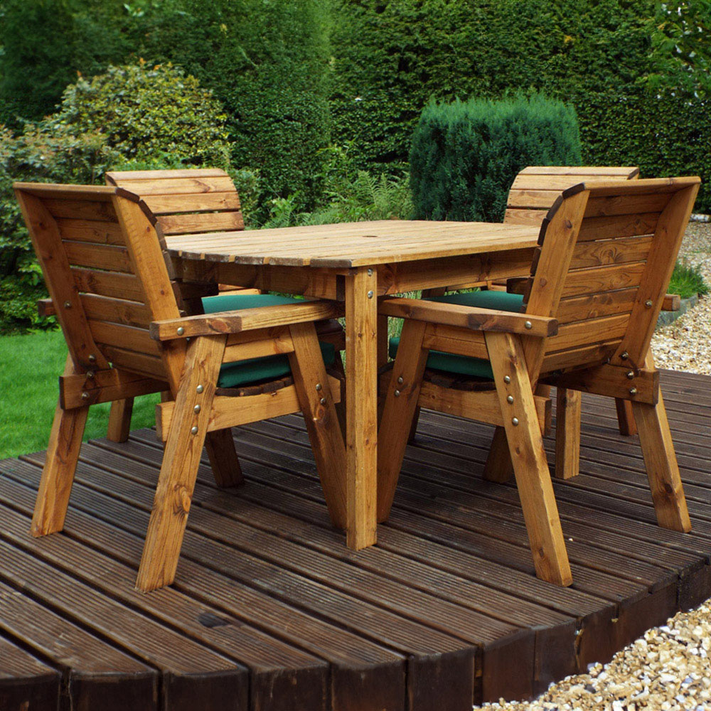 Charles Taylor Solid Wood 4 Seater Rectangle Outdoor Dining Set with Green Cushions Image 1