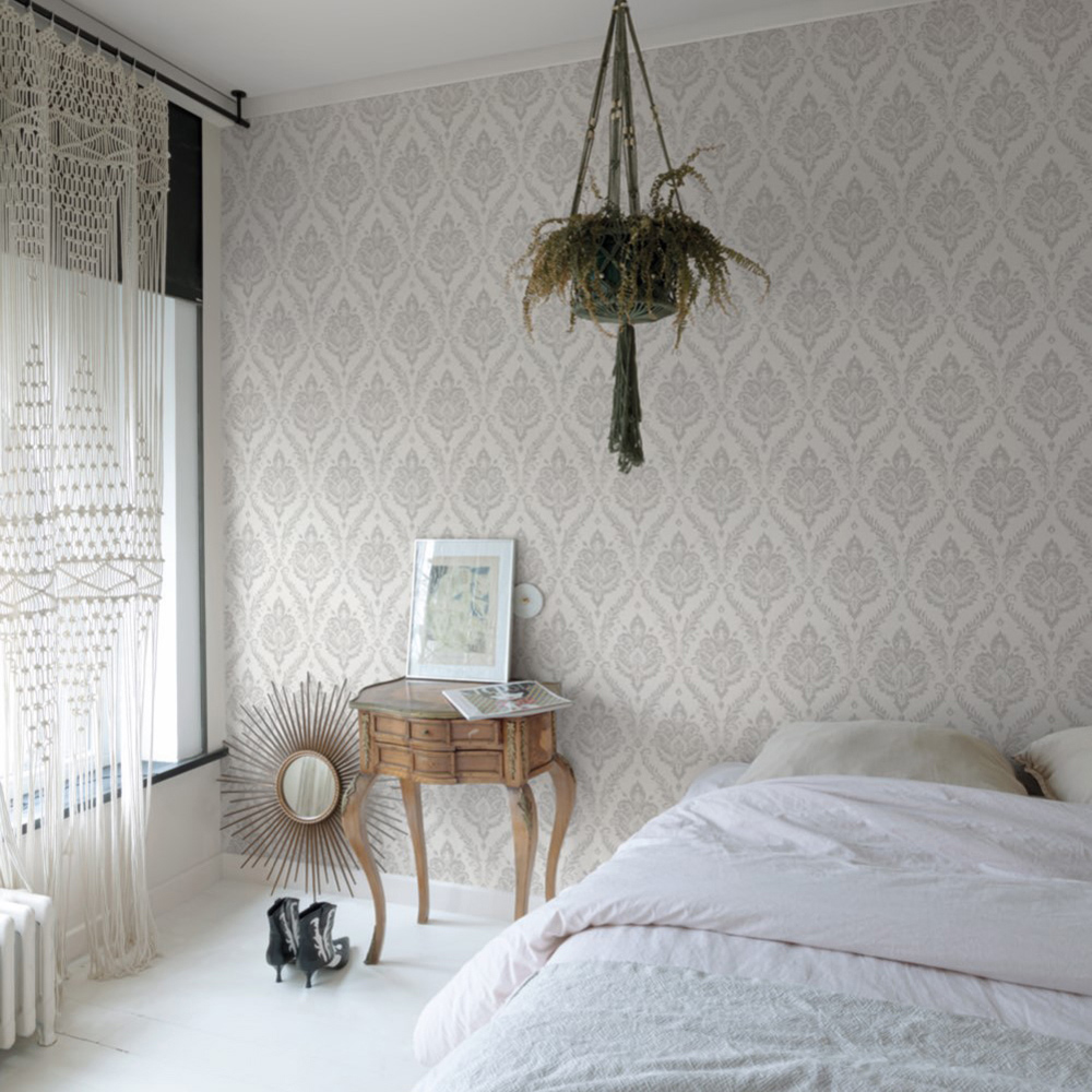 Grandeco Classical Grand Damask Textured Grey Wallpaper Image 3