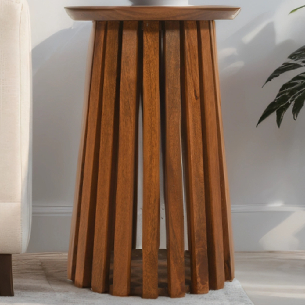 Brooklyn Slatted Mango Wood Side Table Image 1