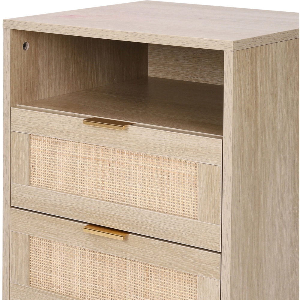 Living and Home 2 Drawer Single Shelf Natural Wooden Rattan Nightstand Image 4
