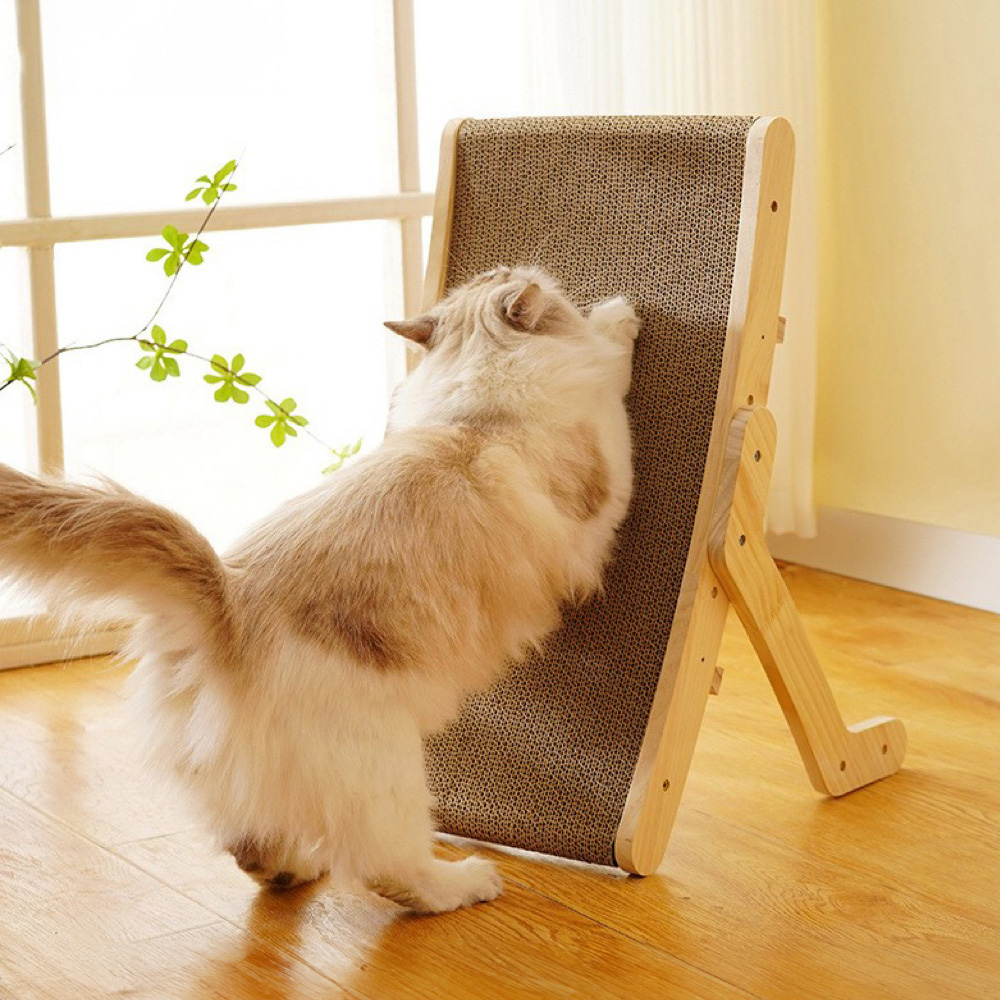 H&O Direct Wood Frame Adjustable Cat Scratching Board Lounger Image 2