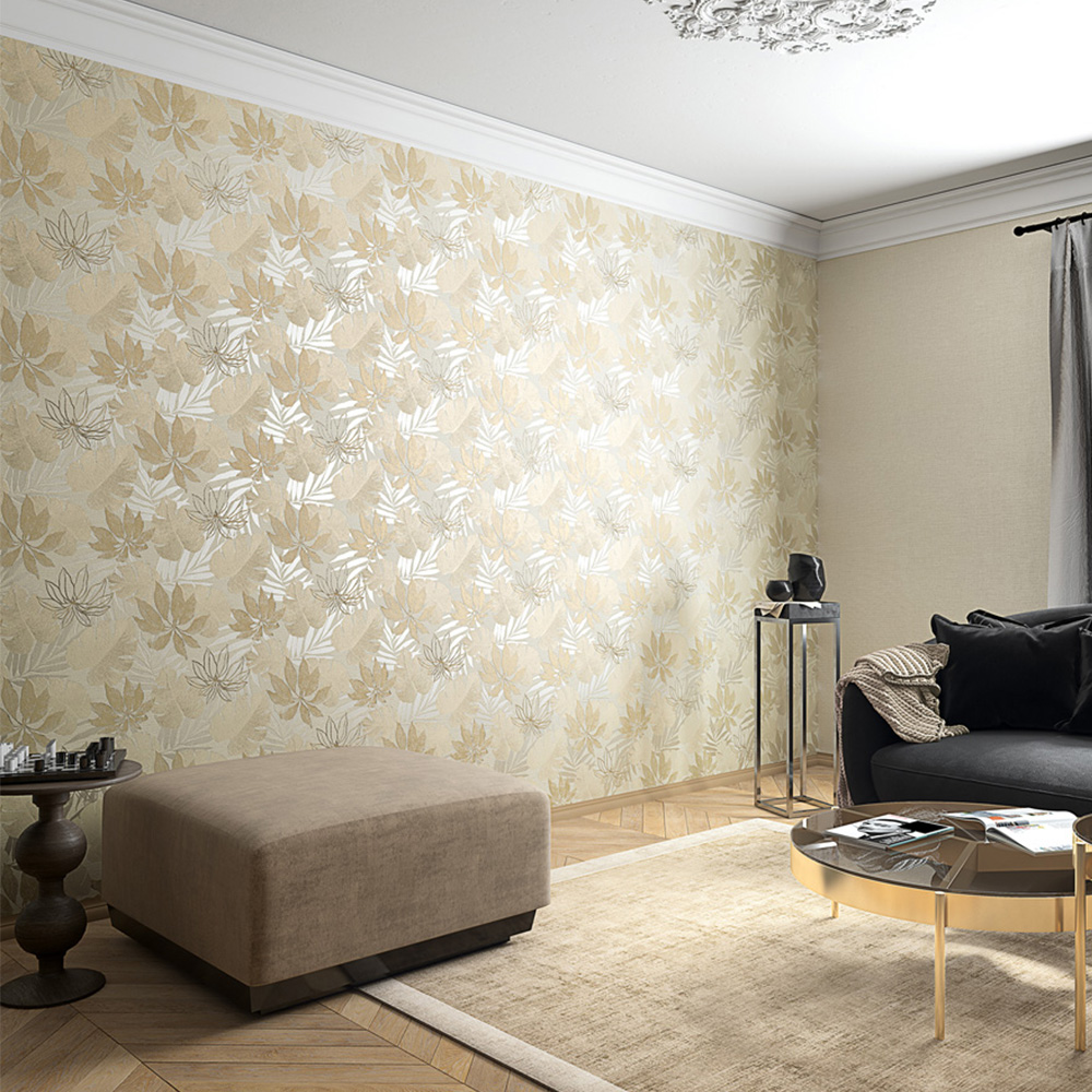 Galerie Avalon Tropical Leaf Beige Wallpaper Image 2