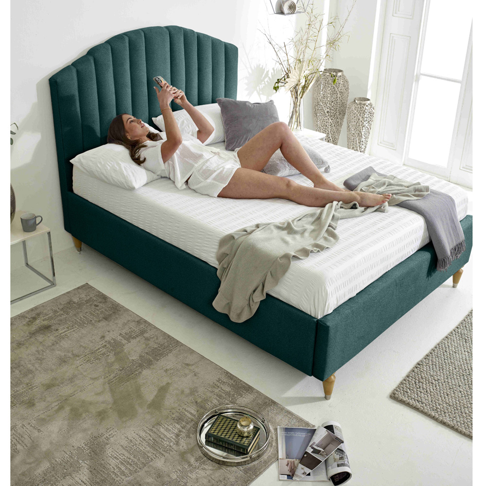 Eleganza Henrik Single Green Arlington Fabric Bed Frame with Curved Headboard Image 6