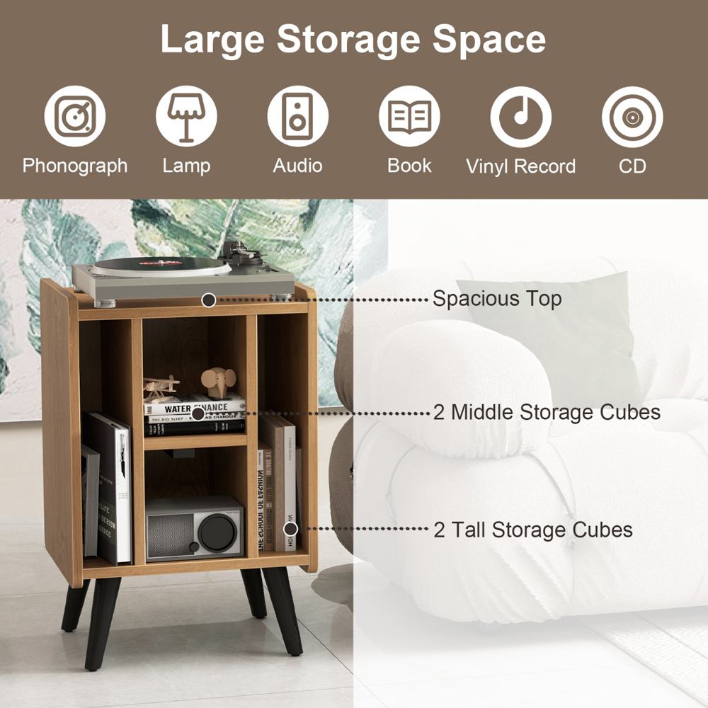 Costway 4 Shelf Natural Record Player Stand with Power Outlet Image 6