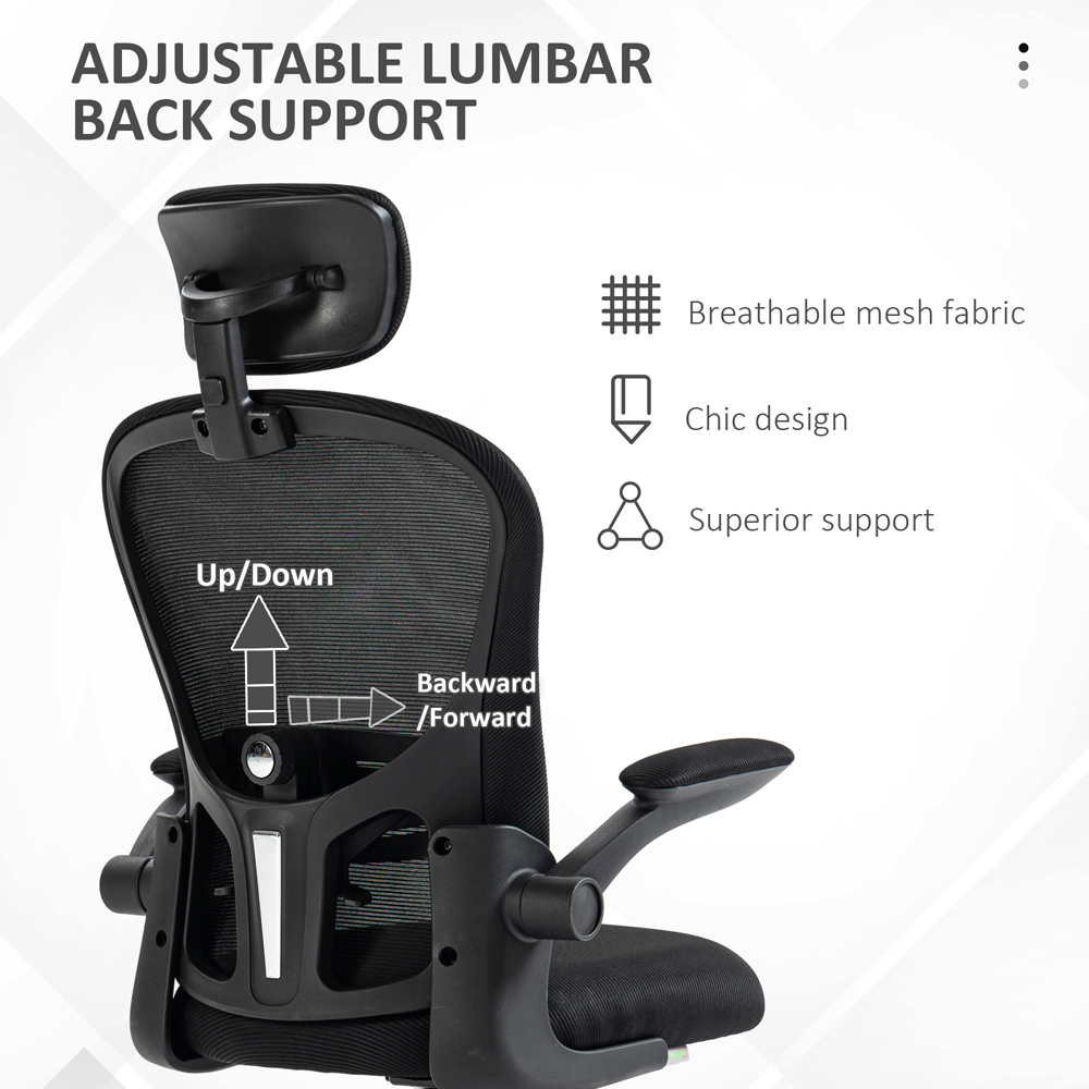 Vinsetto Black Ergonomic Mesh Office Chair with Headrest Image 6