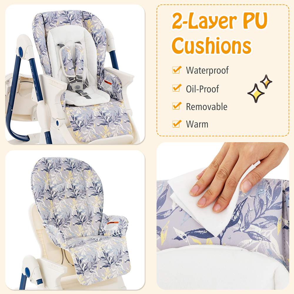 Costway Navy Multifunctional Folding Baby Highchair Image 7