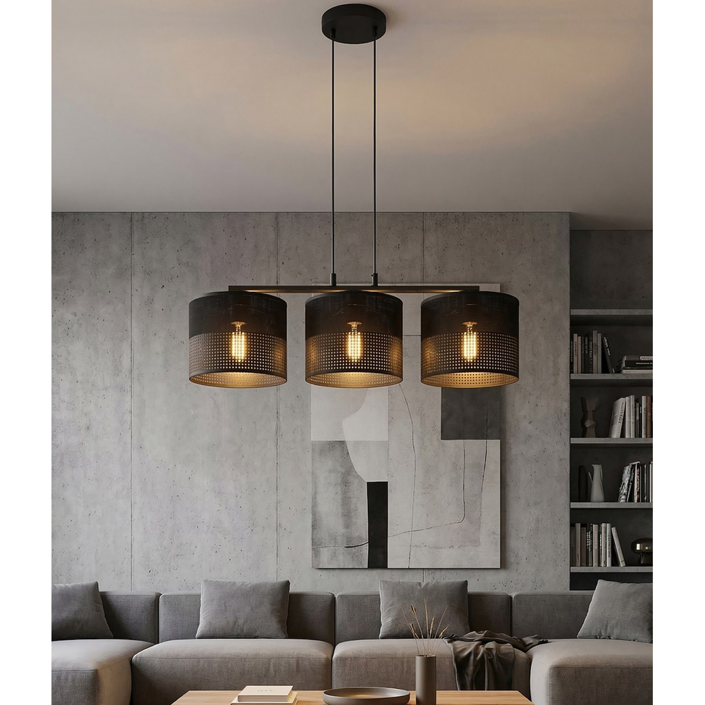 Emibig Karbon 3 Light Cylindrical Shade Black E27 Ceiling Pendant Light Image 7