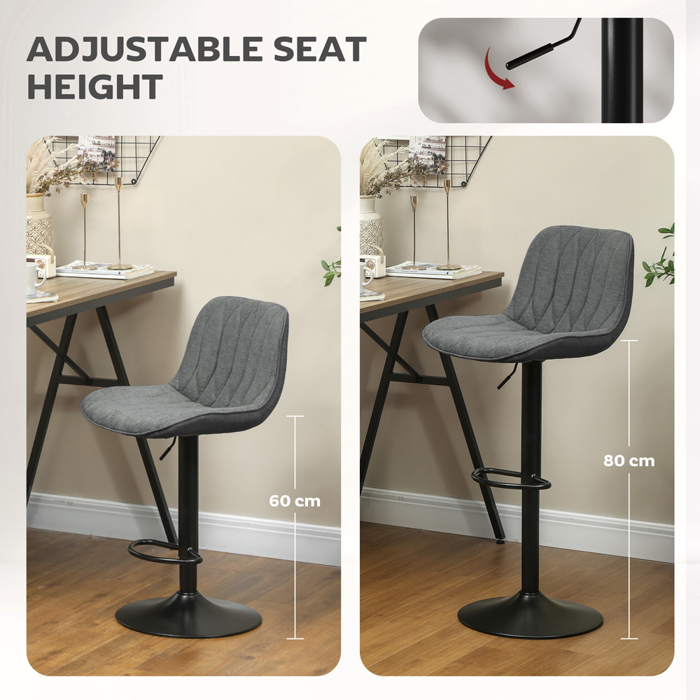 HOMCOM Charcoal Grey Modern Adjustable Swivel Bar Chair Set of 2 Image 5