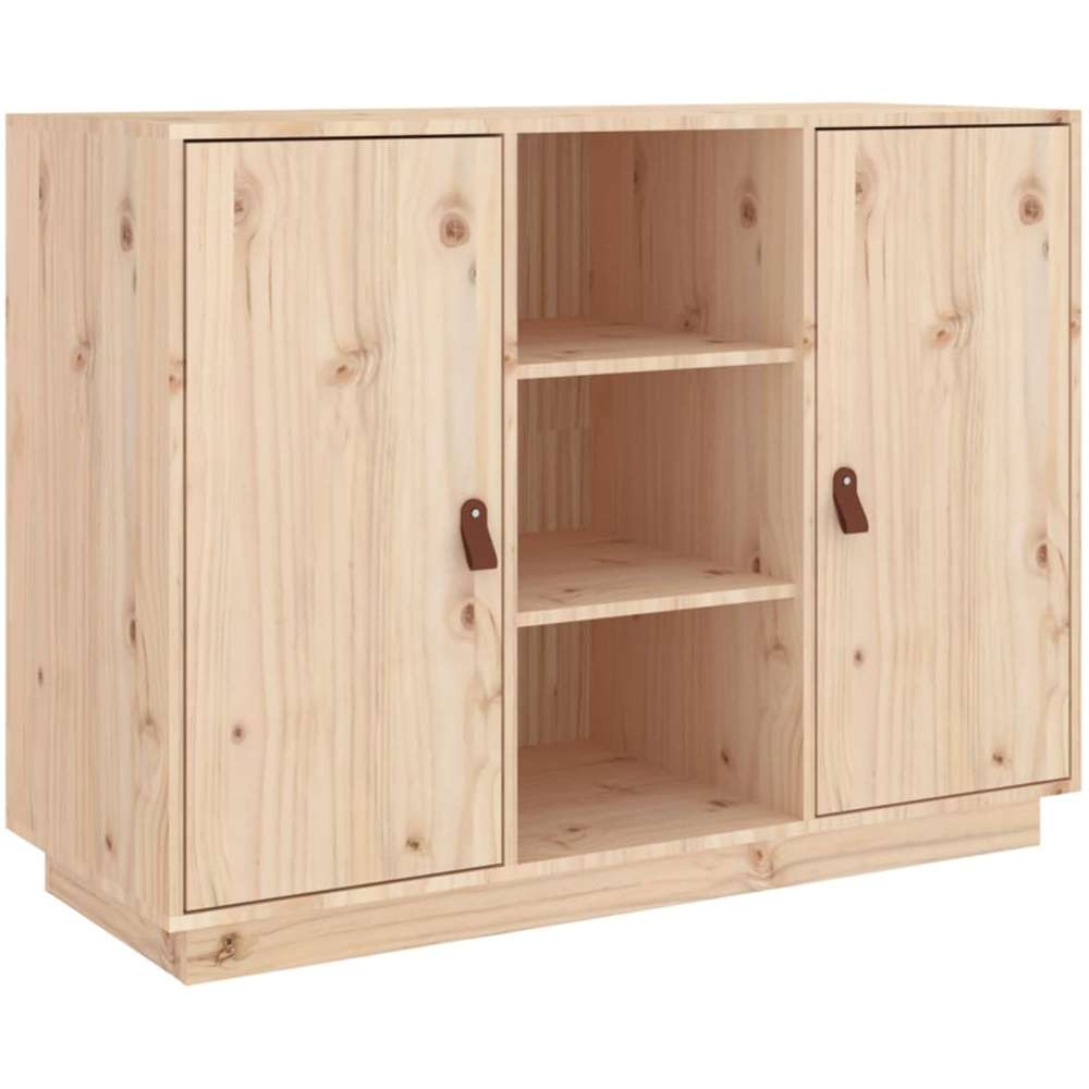 vidaXL 2 Door 3 Shelf Natural Pine Wood Sideboard Image 2
