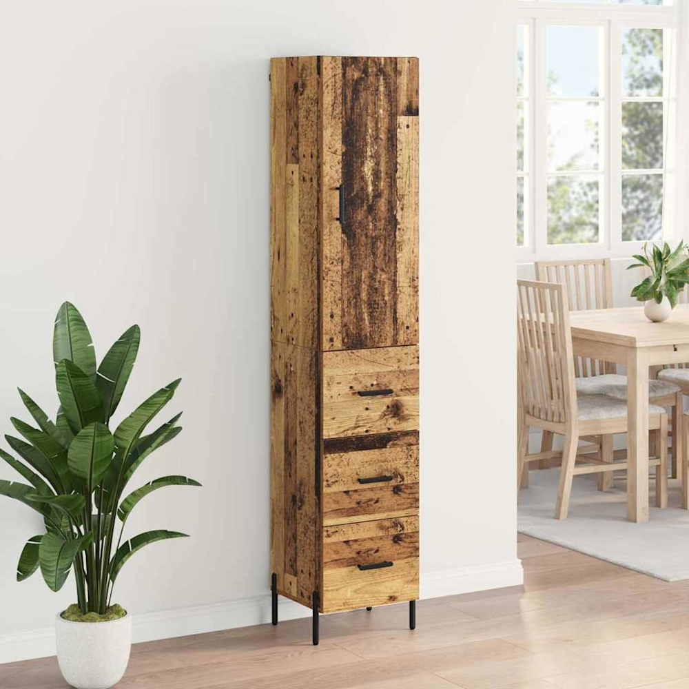 vidaXL Single Door 3 Drawer Old Wood Highboard Image 9