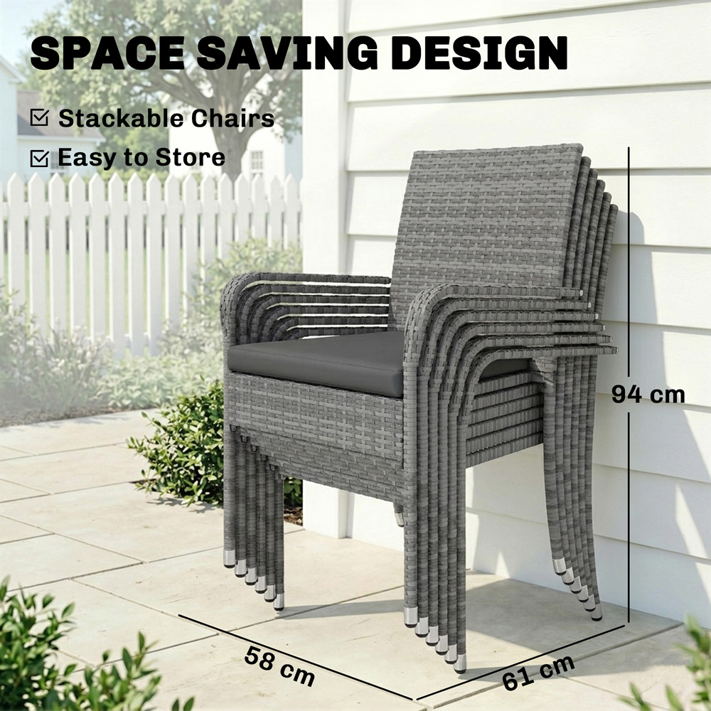 Outsunny 6 Seater Rattan Garden Furniture Set Light Grey Image 7