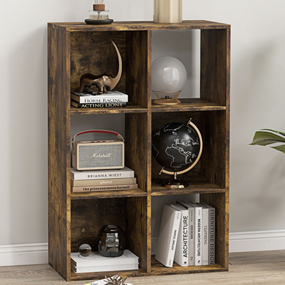 Portland 6 Shelf Rustic Brown Bookcase Image 1