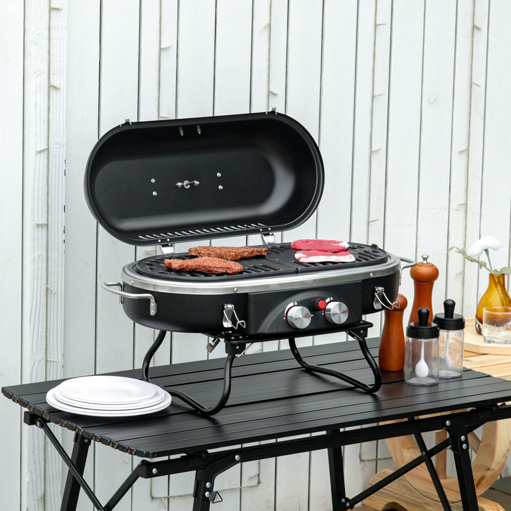 Outsunny Black 2 Burner Foldable Tabletop Gas BBQ Grill Image 2