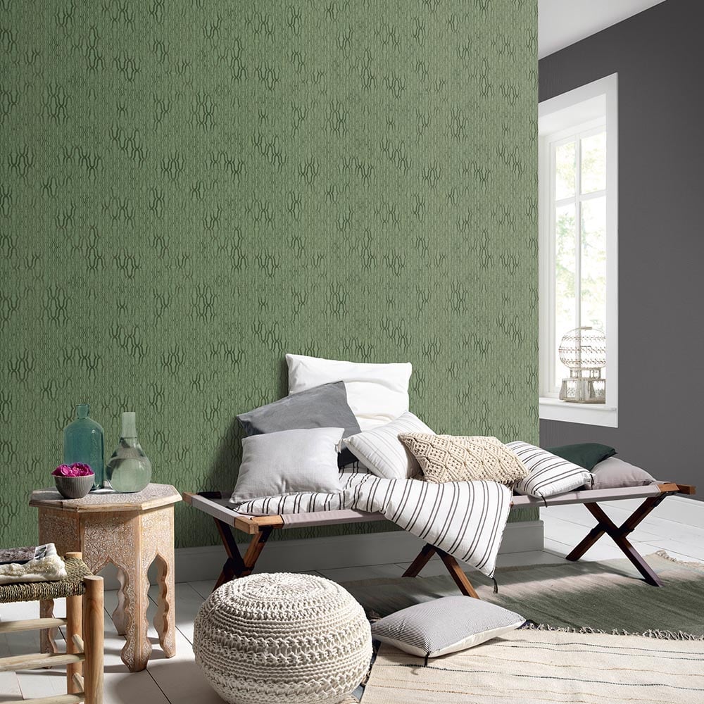 Erismann Soft Geometric Trellis Green Non Woven Vinyl Wallpaper Image 3