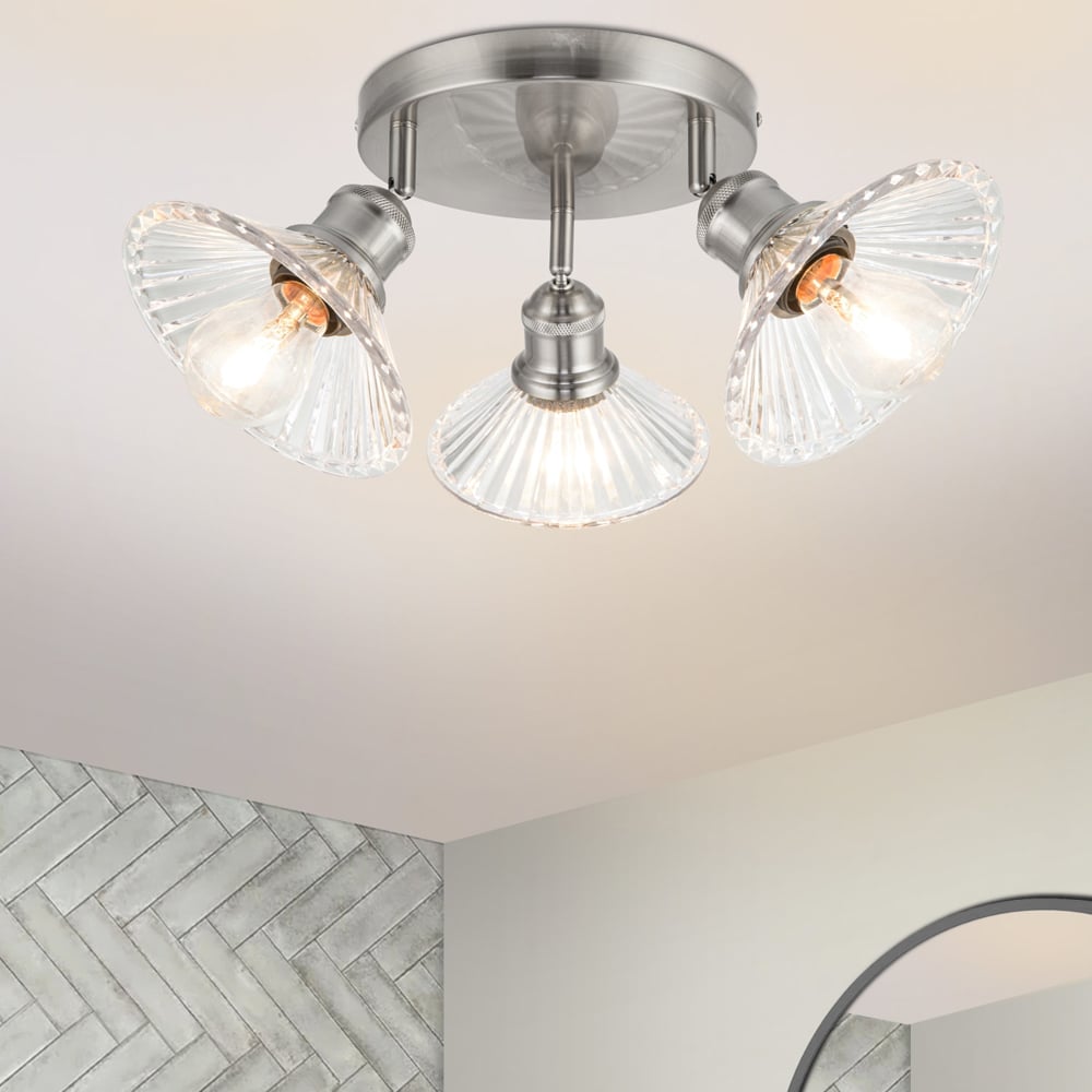 Cosylyte Milan Bathroom 3 Light Round Plate Ribbed Glass Spotlight Image 2