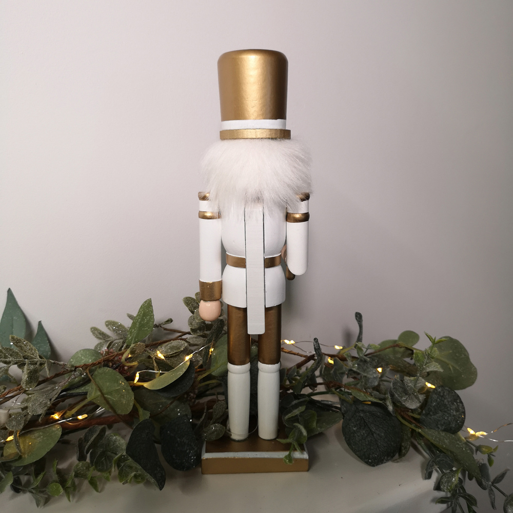 Samuel Alexander White and Gold Wooden Nutcracker Soldier Decoration Image 5