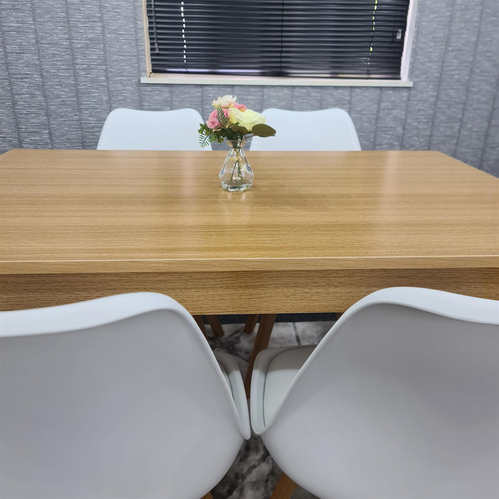 Portland 4 Seater Square Leather Dining Table Set Oak Effect and White Image 2