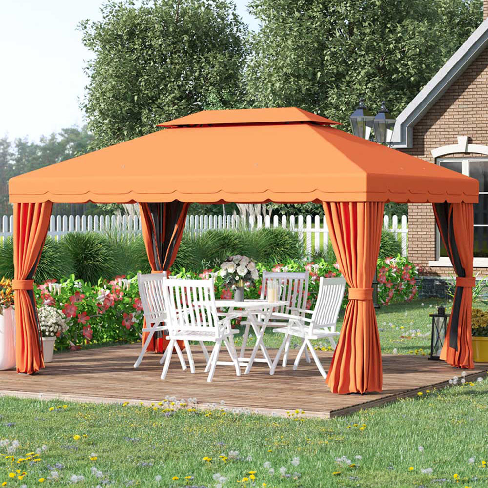 Outsunny 3 x 4m Orange Canopy Pavilion Patio Gazebo with Sides Image 1