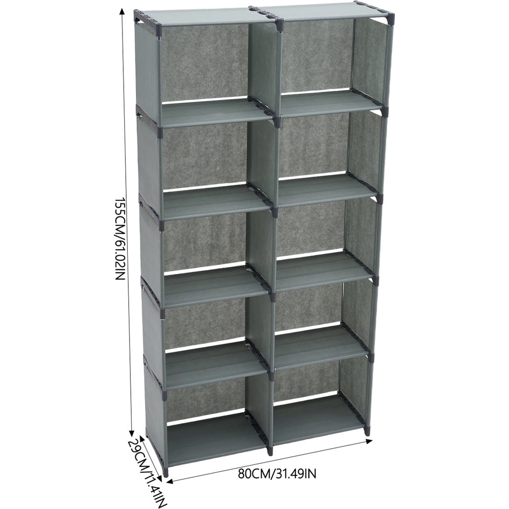 Living and Home 5-Tier Grey Double Row Storage Shelf with Metal Frame Image 8