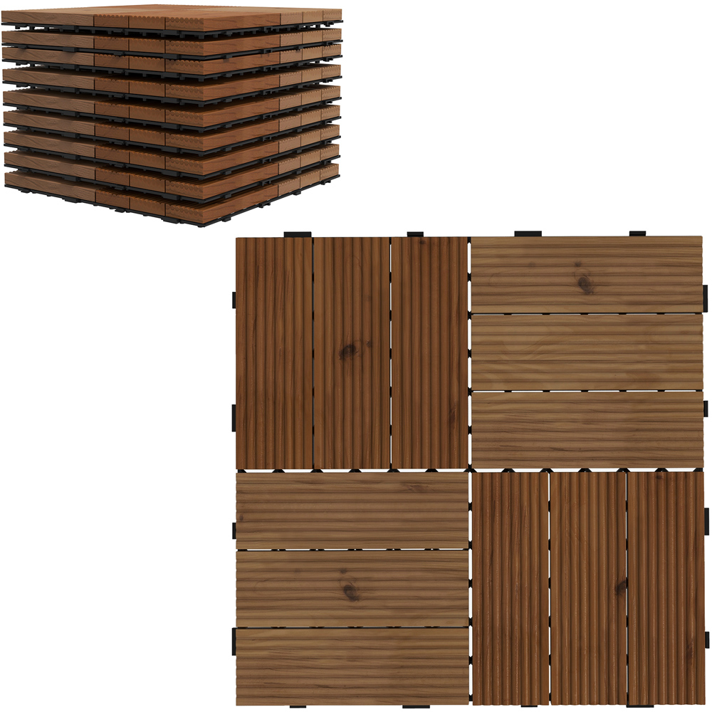 Outsunny Brown Wooden Deck Tiles 30 x 30cm 9 Pack Image 1