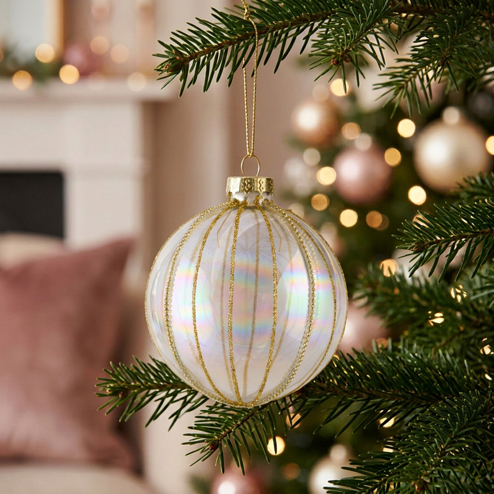 Clear Glass Gold Detailed Bauble Image 2