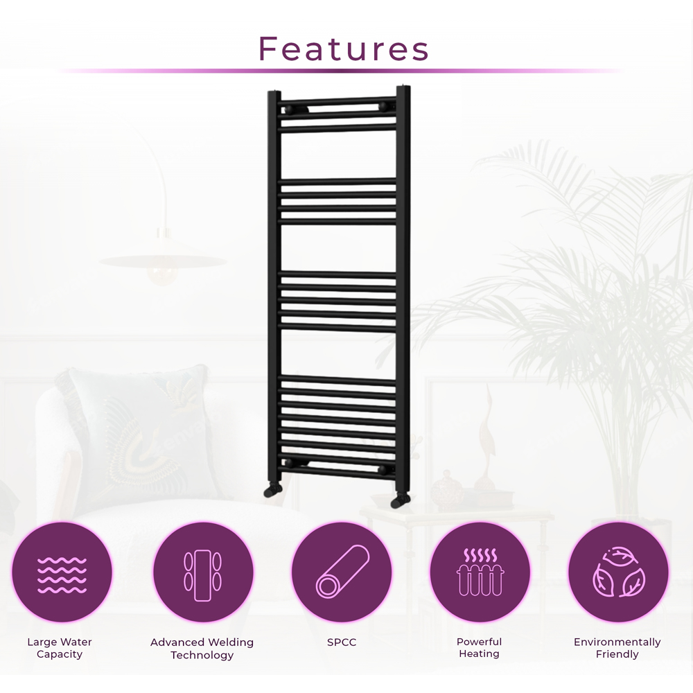Go Bathrooms Nola Black Heated Towel Rail 1200 x 500mm Image 3