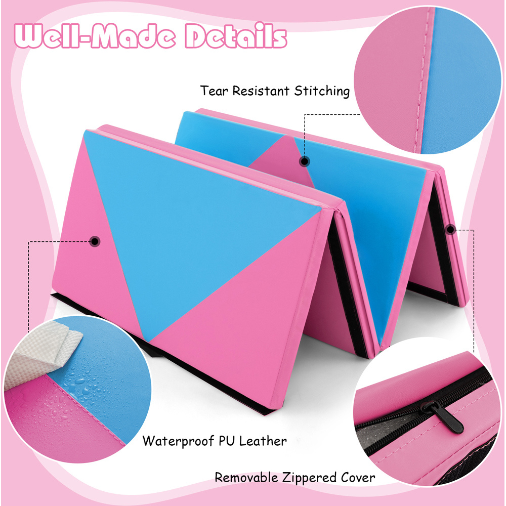 Costway Pink and Blue PU Leather Folding Gymnastics Mat 240cm Image 4