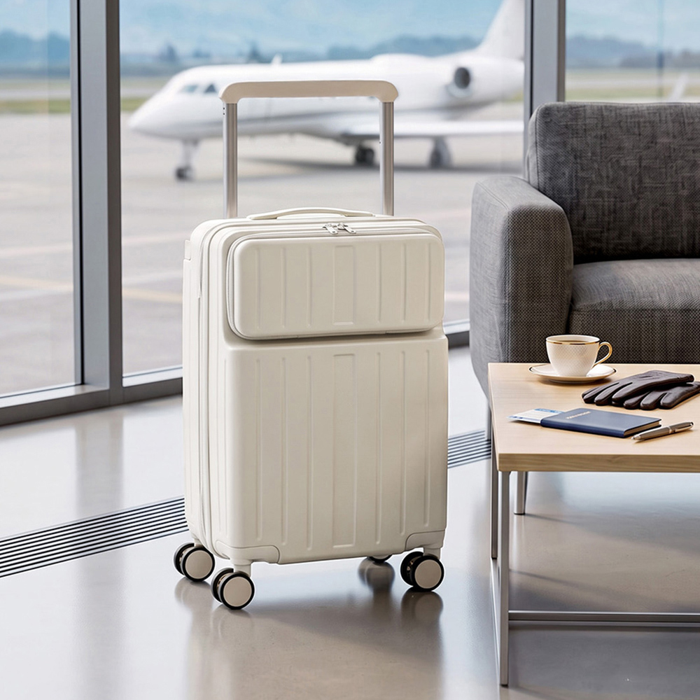 H&O Direct White ABS Suitcase with Front Opening and Spinner Wheels 20 inch Image 2