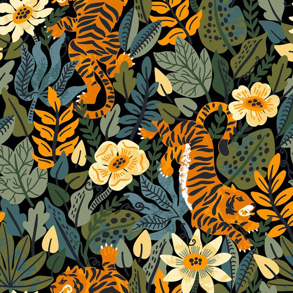 Bobbi Beck Eco Luxury Tiger Jungle Black Wallpaper Image 1