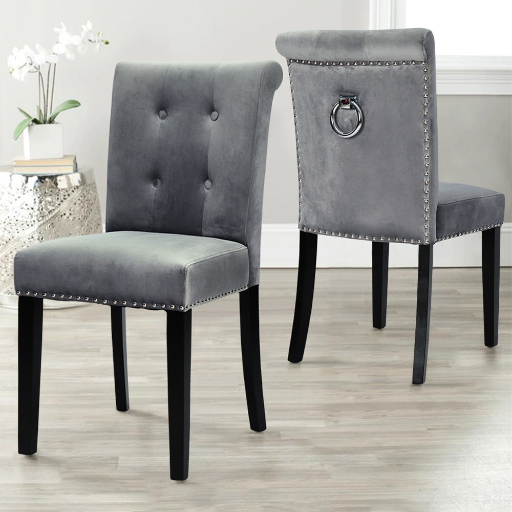 Living and Home Light Grey Tufted Velvet Dining Chair Image 8