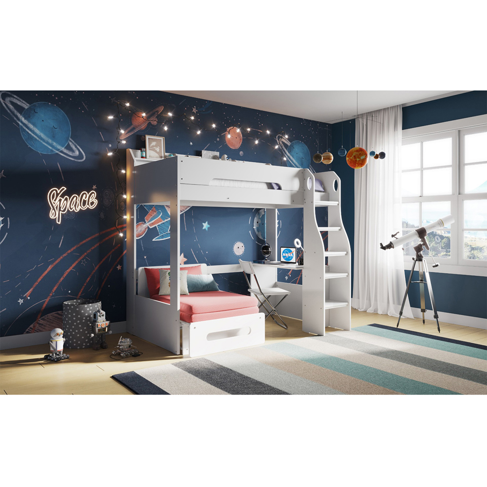 Flair Cosmic White Wooden High Sleeper with Scarlet Red Futon Image 4