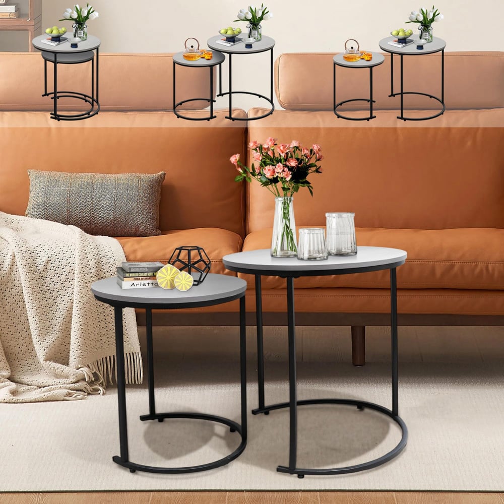 Alivio Grey Round Nesting Coffee Tables Set of 2 Image 4