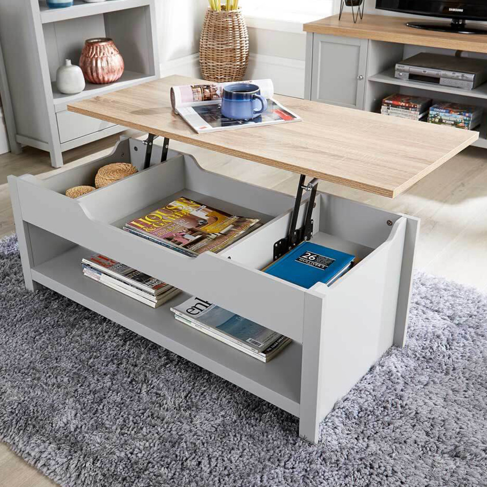 Home Source Avon 2 Shelf Grey Lift Up Coffee Table Image 1