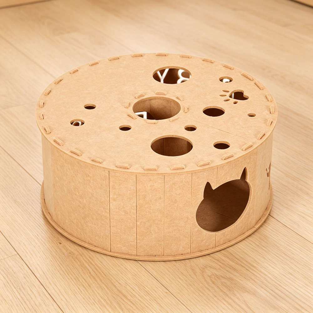 H&O Direct 2-Tier Coffee Colour Donut Shape Round Felt Cat House Image 5