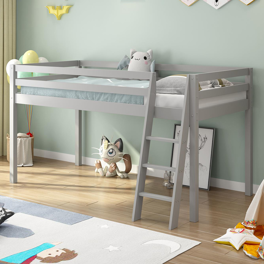 Portland Single Grey Wooden Mid Sleeper with Mattress Image 1