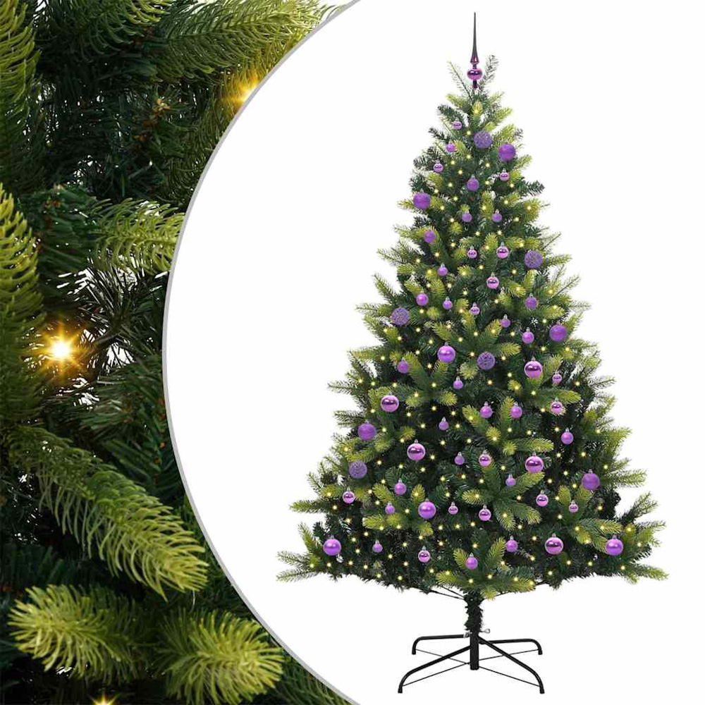 vidaXL Pre-Lit Lilac Baubles Green Artificial Hinged Christmas Tree 6ft Image 2