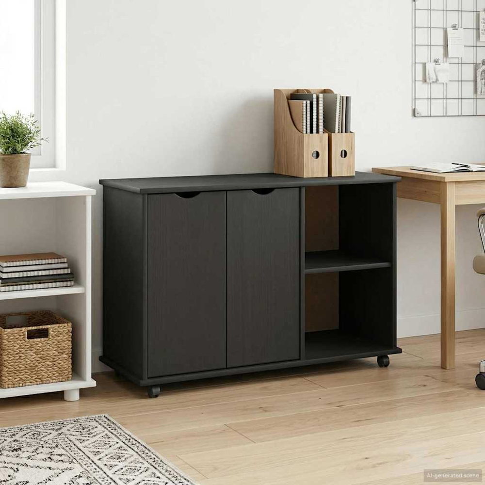 vidaXL 2 Door 2 Shelf Black Minimalist Rolling Storage Cabinet Image 8