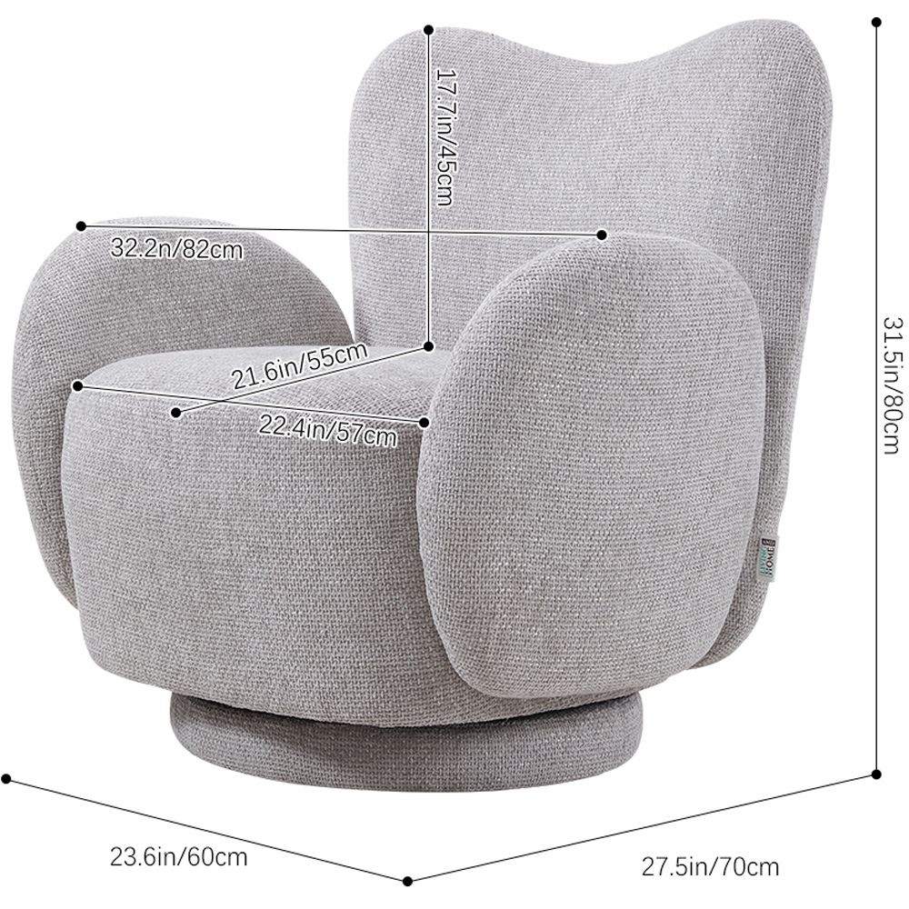 Living and Home Grey Chenille High Back Swivel Accent Chair Image 9