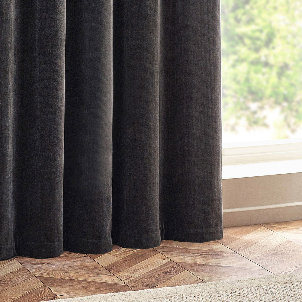 Yard Charcoal Heavy Chenille Blackout Eyelet Curtains 117 x 183cm Image 4