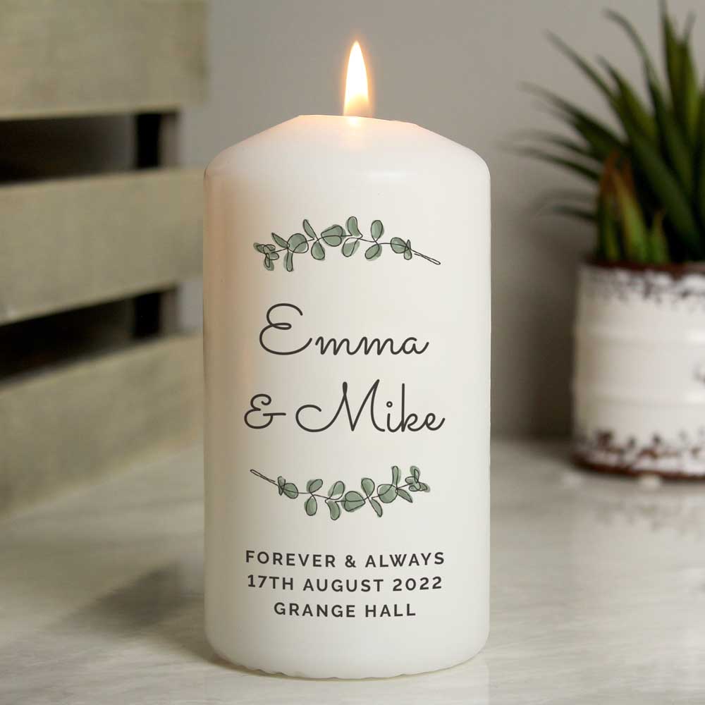 Personalised Memento Personalised Botanical Pillar Candle Image 2