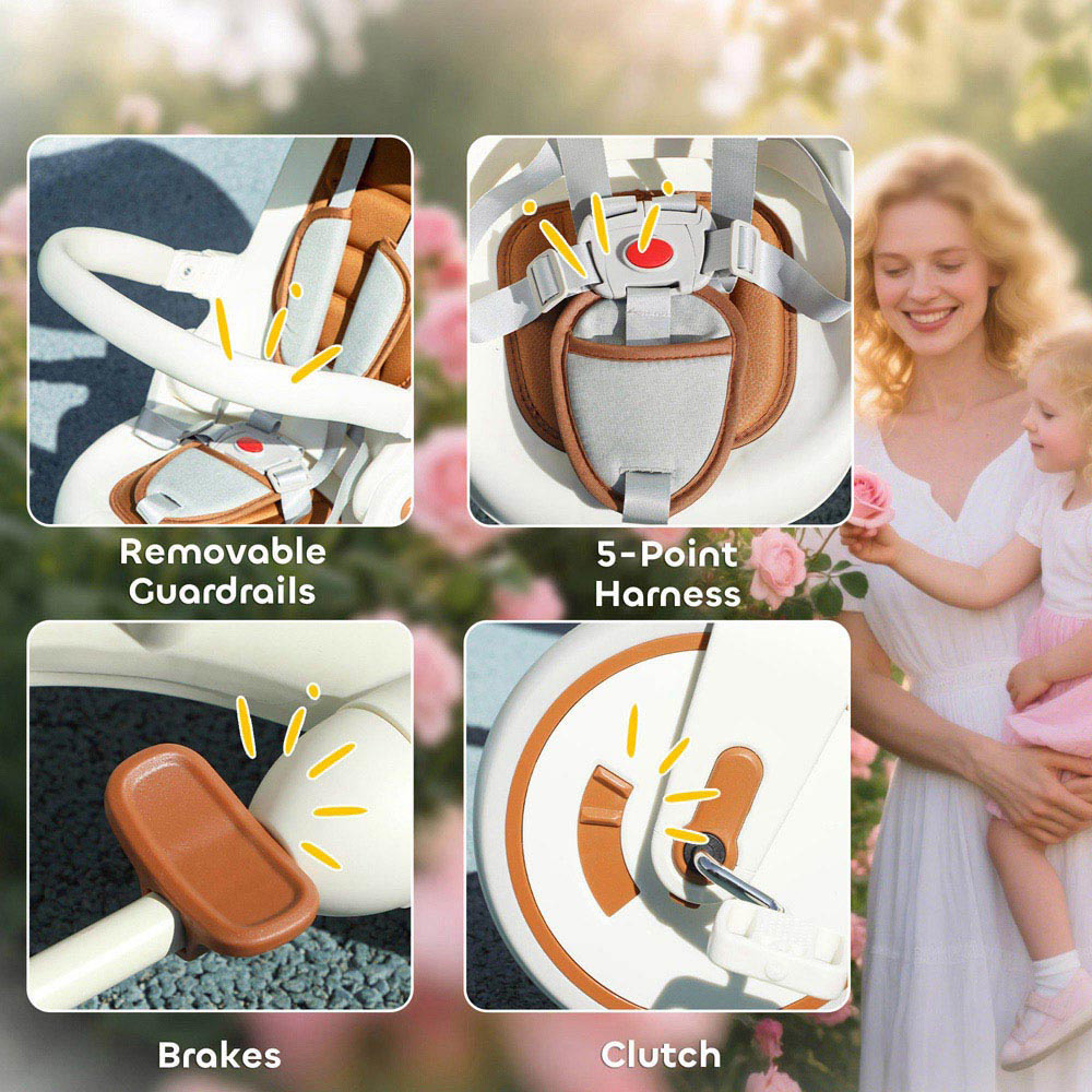 Tommy Toys 5-in-1 Toddler Cream White 5 Point Harness Foldable Trike with Parent Handle Image 5