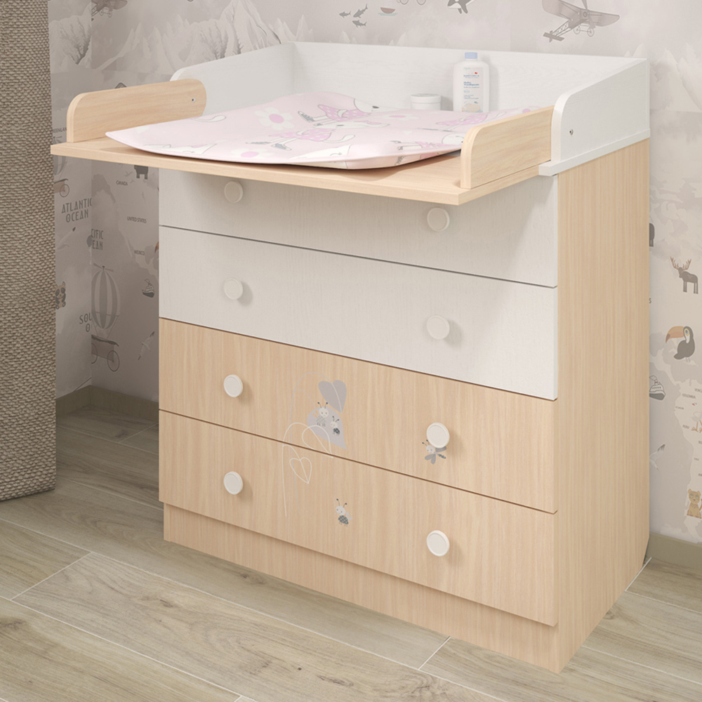 Kudl 800 Kids 4 Drawer Amis White and Pastel Oak Dresser with Changing Board Image 1