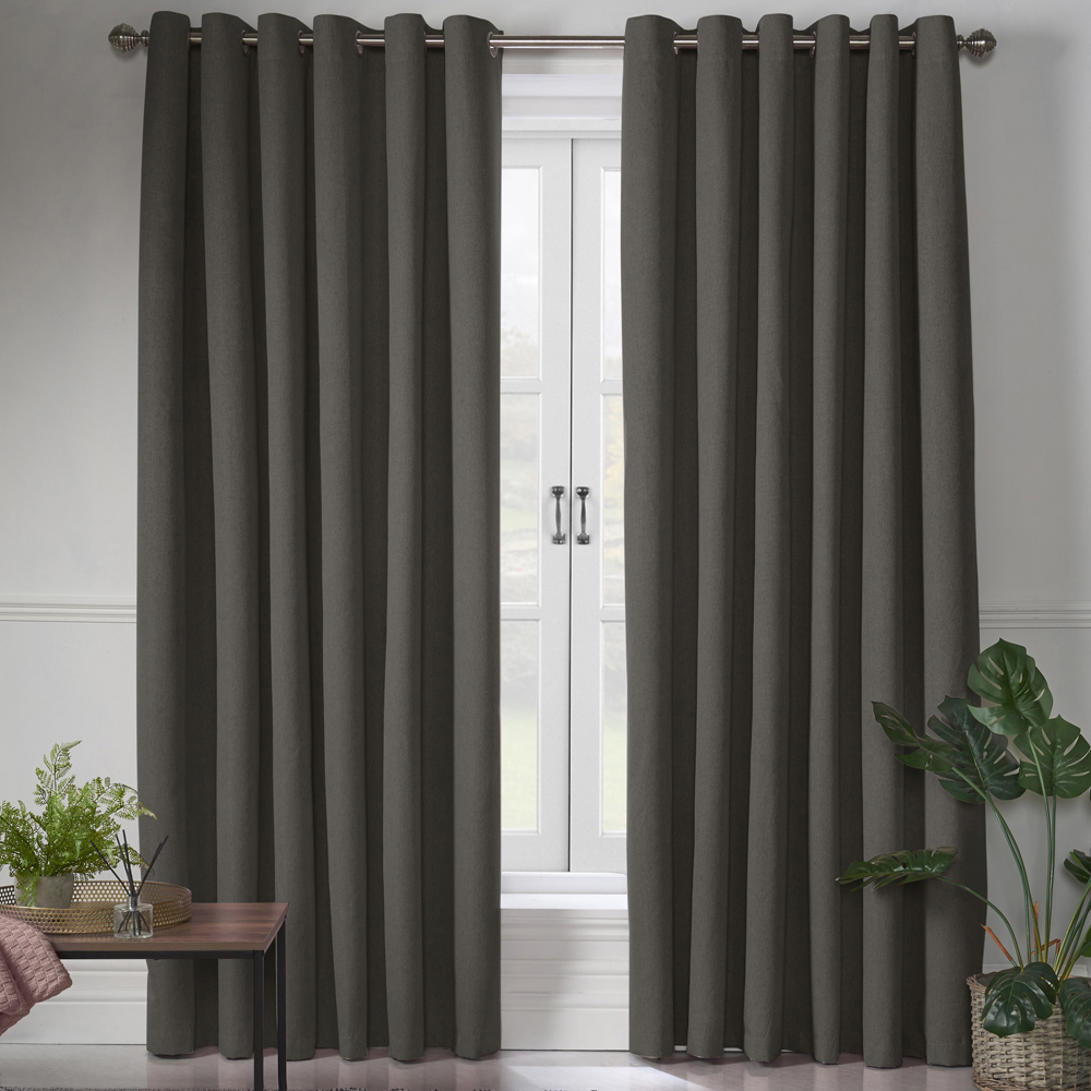 Alan Symonds Charcoal Linen Look Blackout Ring Top Eyelet Curtains 229 x 229cm Image 4