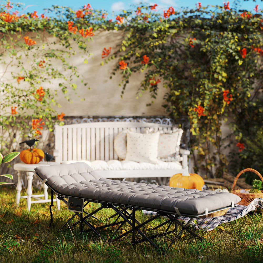 Outsunny Single Light Grey Folding Camping Cot with Mattress Image 8