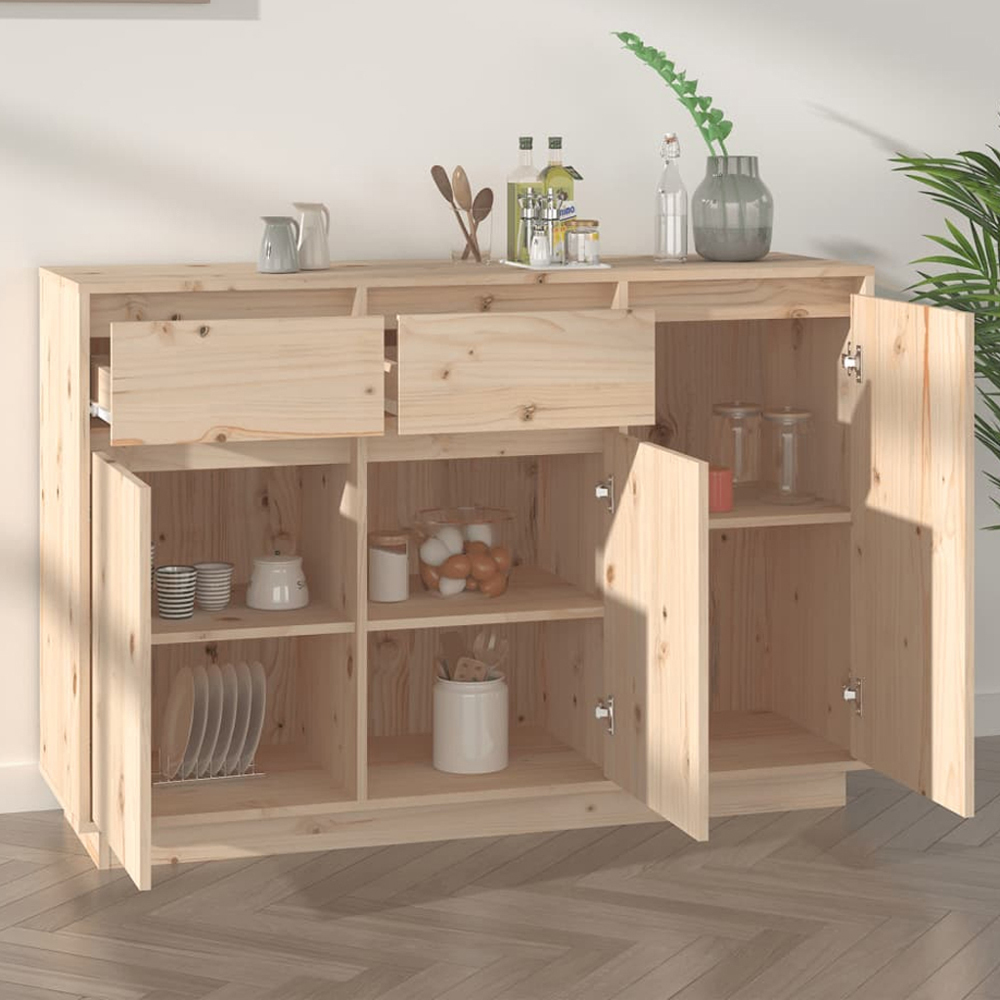 vidaXL 3 Door 2 Drawer Natural Solid Pine Wood Sideboard Image 1