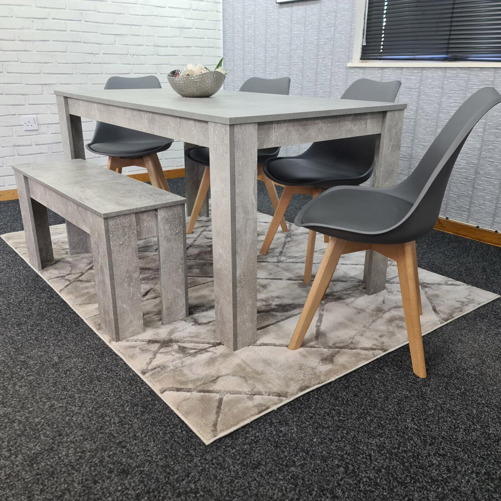 Kosy Koala 6 Seater Plastic and Faux Leather Dining Bench Set Stone Grey Effect and Grey Image 6