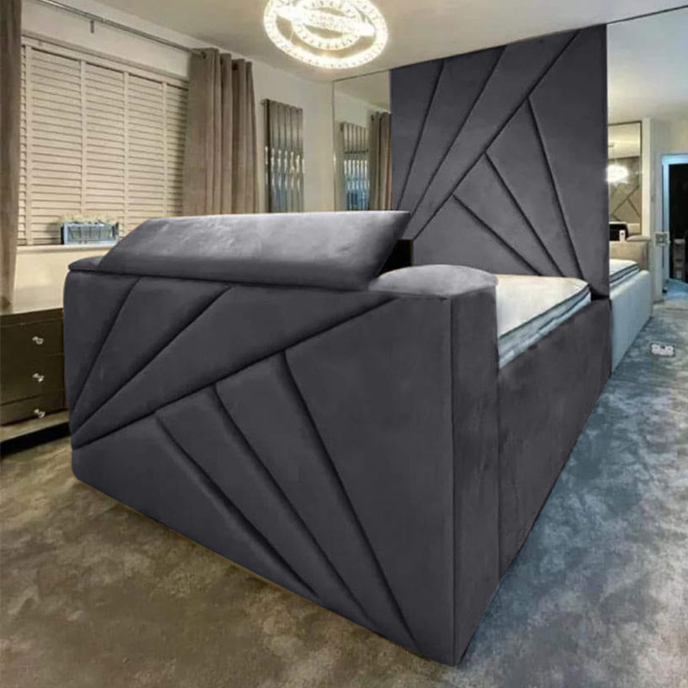 Eleganza Home Tina Double Steel Plush Velvet Bed Frame with Headboard and Remote Image 1