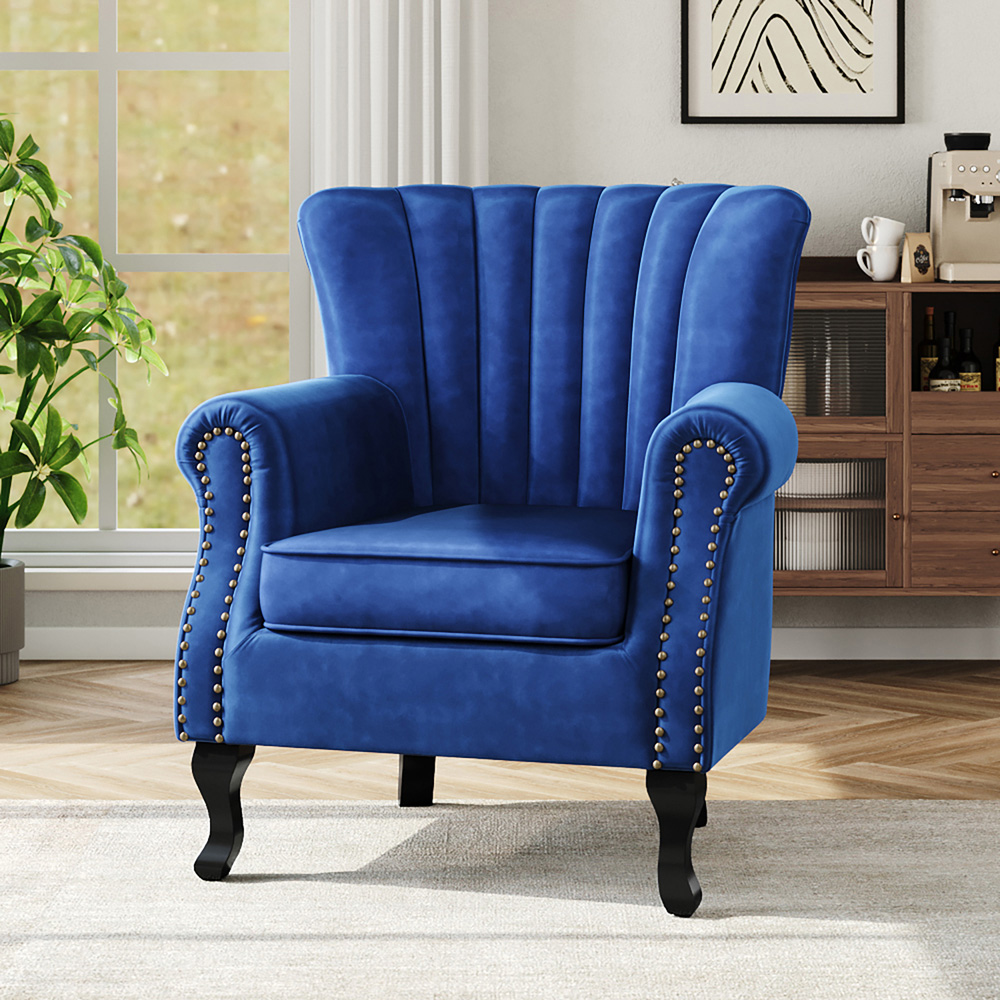 Living and Home Dark Blue Vintage Armchair with Rubberwood Legs Image 7