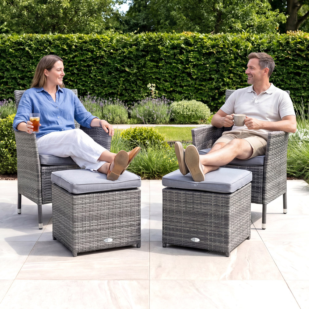 Charles Bentley Grey Rattan Foot Stool Set of 2 Image 5