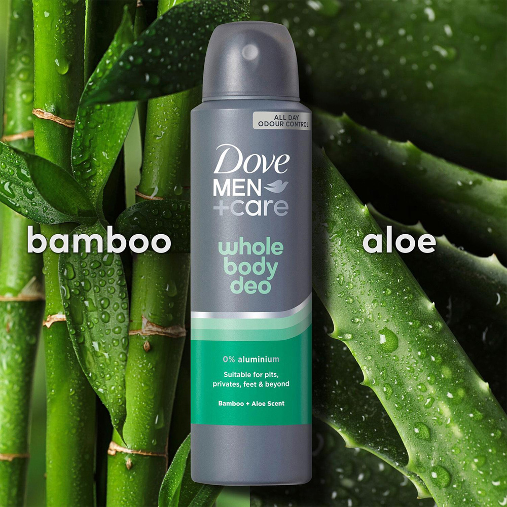 Dove Men+Care Whole Body Bamboo and Aloe 72H Odour Control Deodorant Spray 150ml 6 Pack Image 3